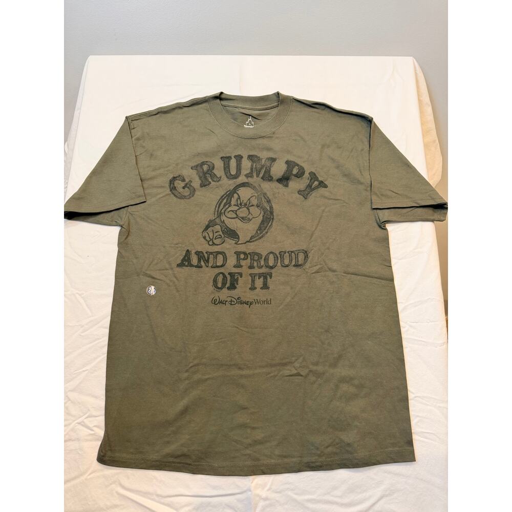 Official Disney Grumpy "And Proud Of It" Olive Green Graphic T-Shirt - Size L